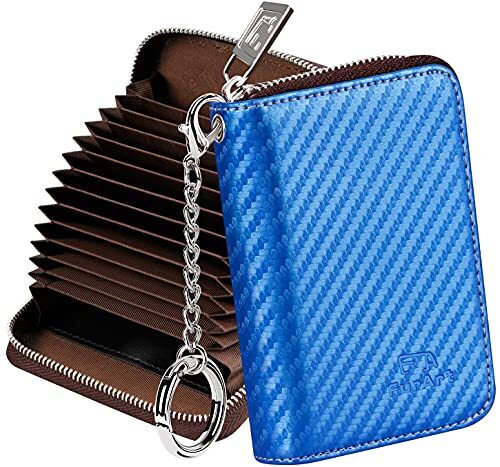 Carbon Fiber Zipper Credit Card Wallet Holder for Men in Royal Blue  