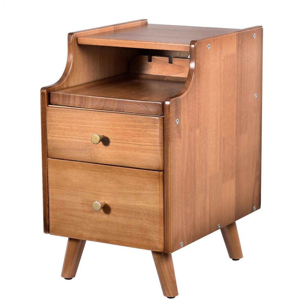 Modern Wood Nightstand with 2 Drawers Bedside End Table for Bedroom