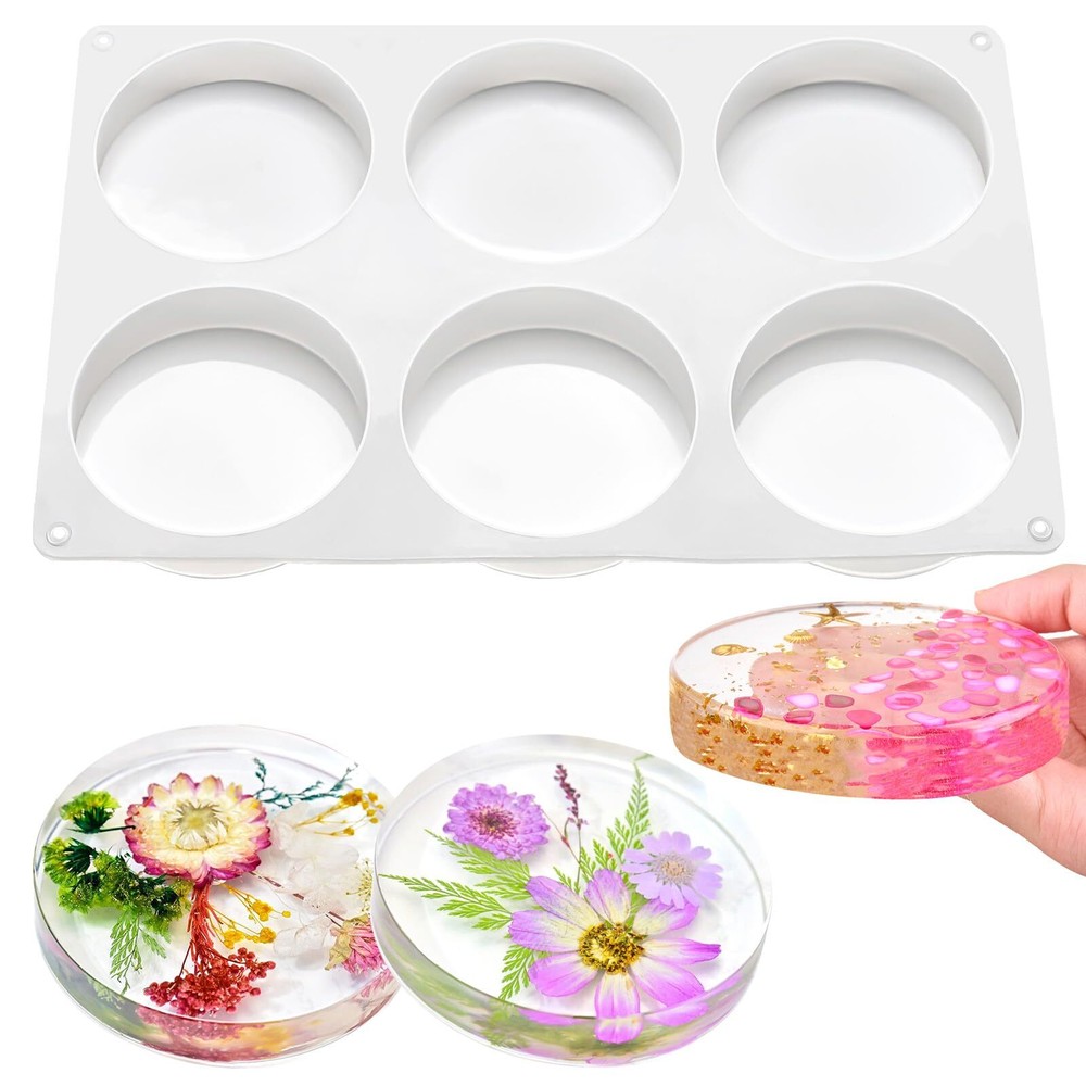 6-Cavity Round Silicone Mold for DIY Epoxy Resin Coasters