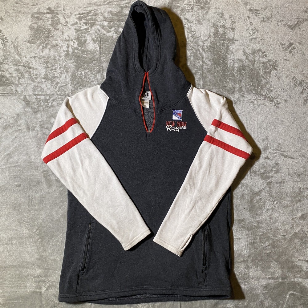 NHL NY Rangers Pullover Hooded Jacket 1/4 Zip Hoodie Sweater Gray Womens Size XL