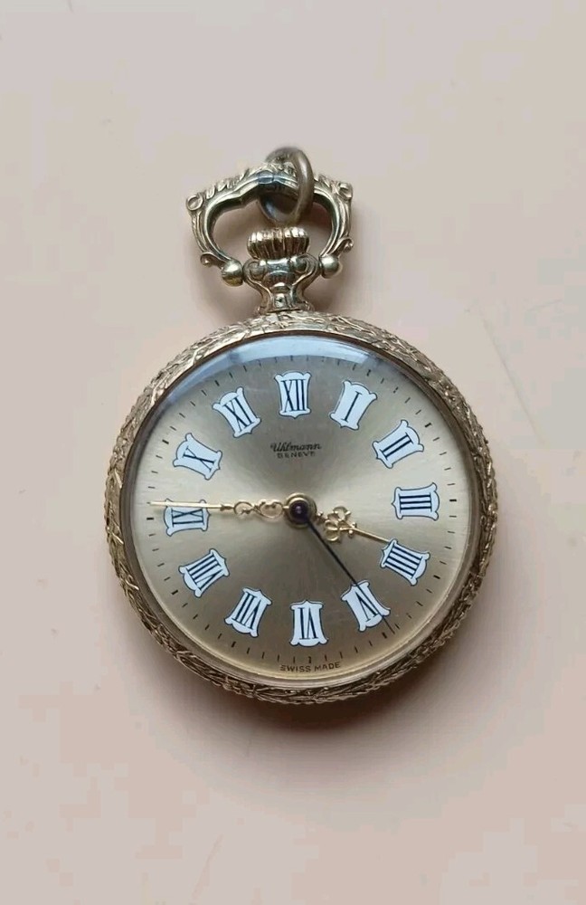 Vintage Uhlmann Geneve Swiss Pocket Watch Necklace Functional Antique Timepiece