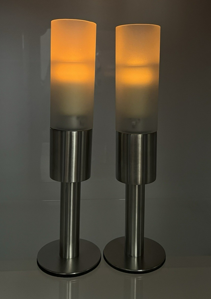 Stainless Steel and Frosted Glass Tealight Votive Holder Set of 2 - 11.25 Inch