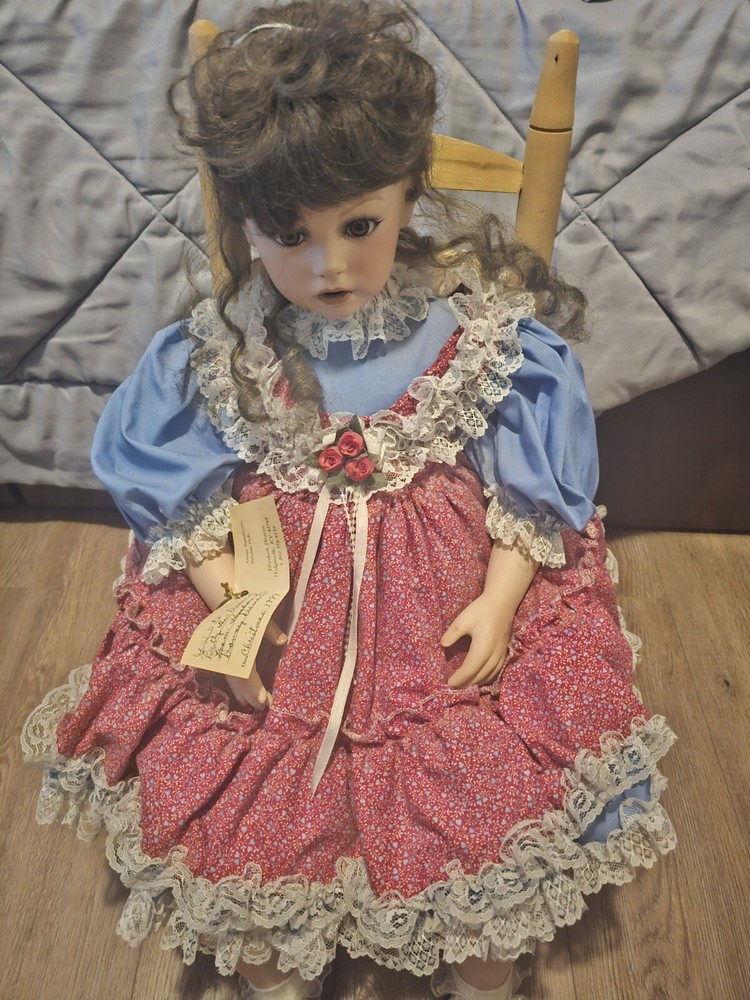 1999 Antique Productions Customer Porcelain Doll With Rocking Chair-image