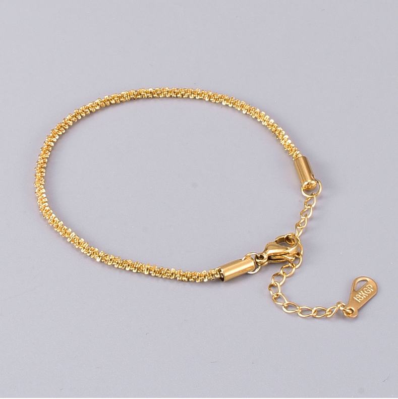 Women 18K Gold Stainless Steel Diamond Cut 2mm Rope Chain Anklet 10