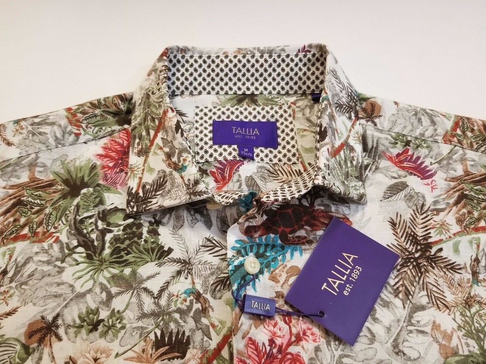 NWT TALLIA Men Flip Cuffs Turtles Wildlife Button Up Long Sleeve Shirt M 15 1/2