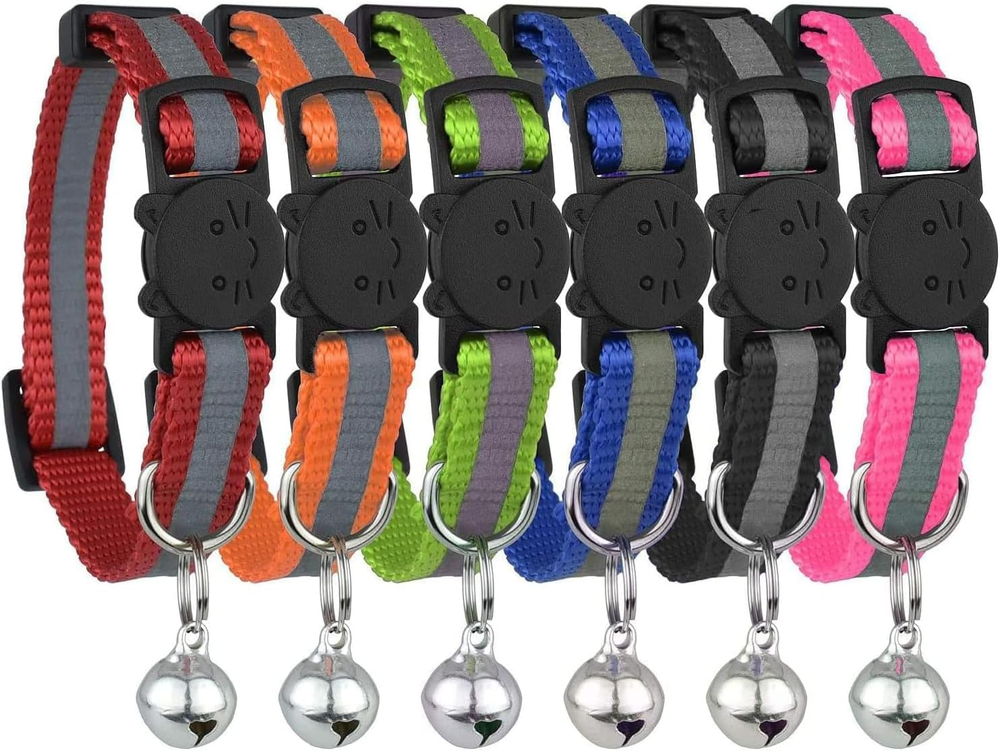 Reflective Cat Collar With Bell, Set Of 6, Solid And Safe Collars For Cats, Pet