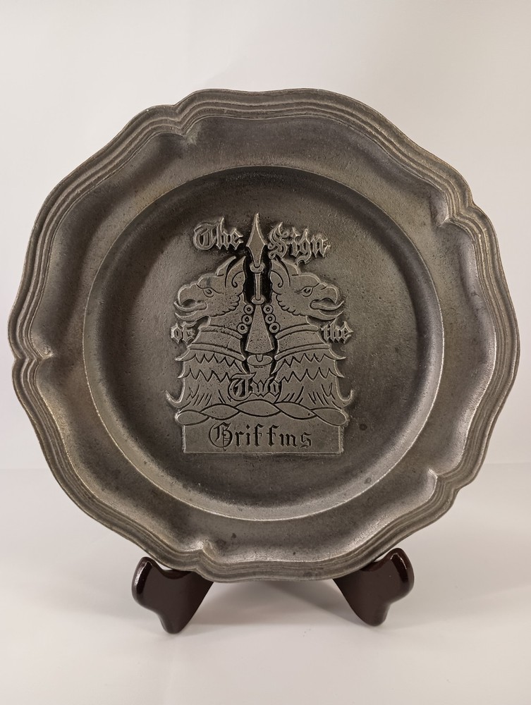 Vintage 9-inch cast aluminum plate with two griffins design made in Japan