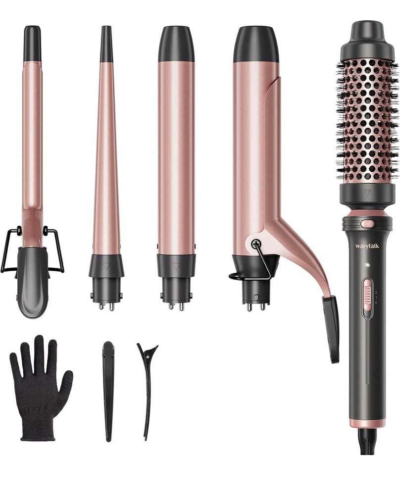Wavytalk Rose Gold 5-in-1 Curling Wand Set for Multi-Style Waves & Curls