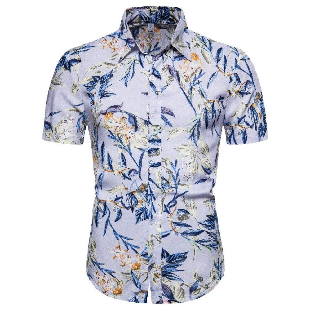 Hawaiian Beautiful Flower Style Characteristic Silk Cotton Short Sleeve Lapel Sh