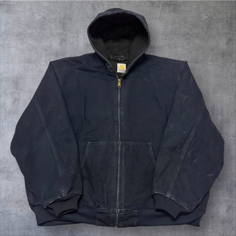 Vintage Y2K Carhartt dark blue hooded work jacket