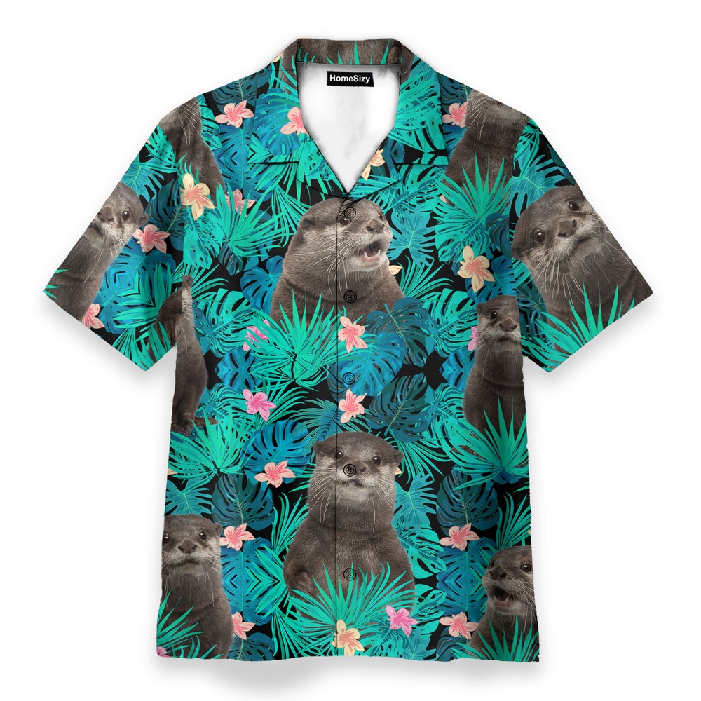Cute Otter Tropical Leaves Pattern   Hawaiian Shirt
