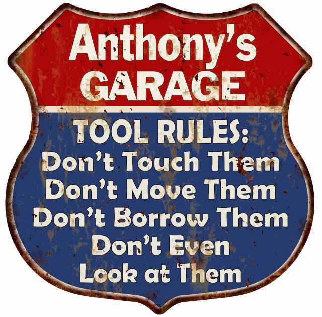 Anthony's Garage Man Cave Rules Personalized Gift Shield Metal Sign 211110001372
