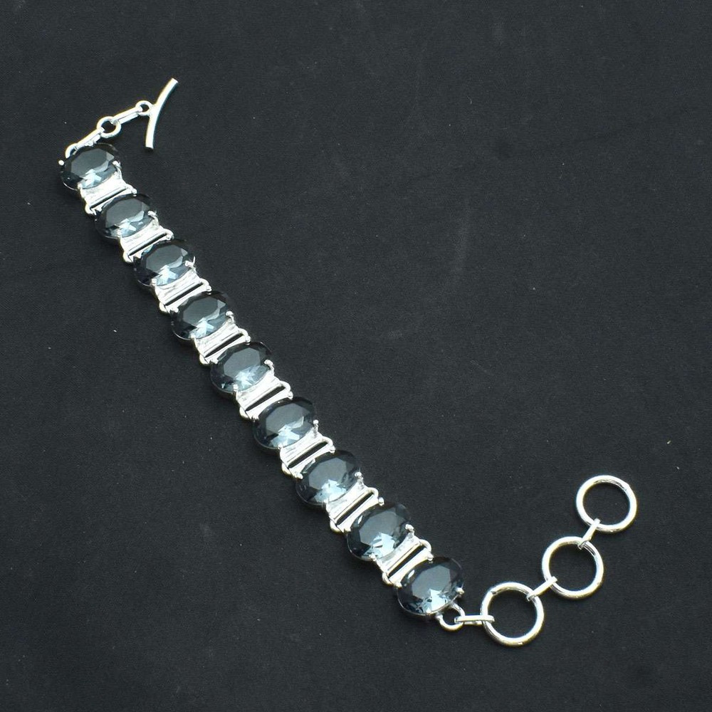 Blue Topaz Gemstone Handmade Bracelet Jewelry 21 Gms Wedding Gift AB-68957