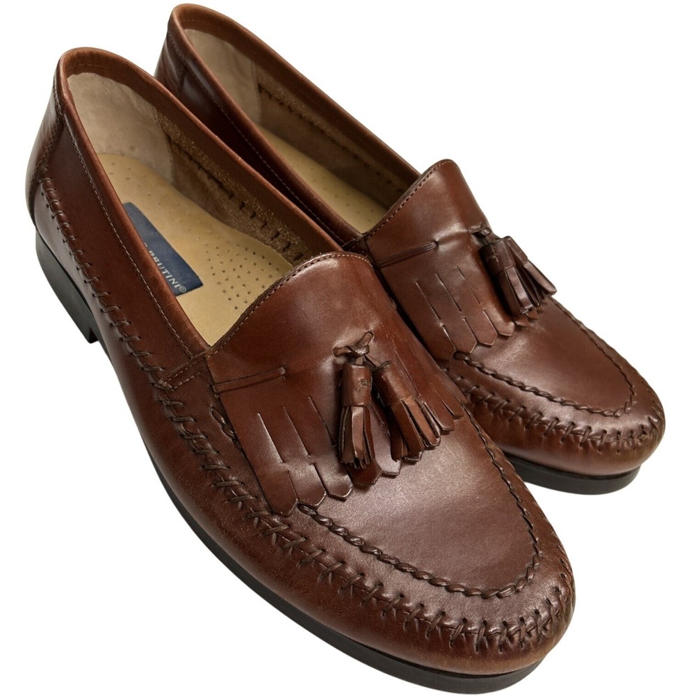 Men's Giorgio Brutini Brown Leather Woven Tassel Loafers Shoes Size 11D