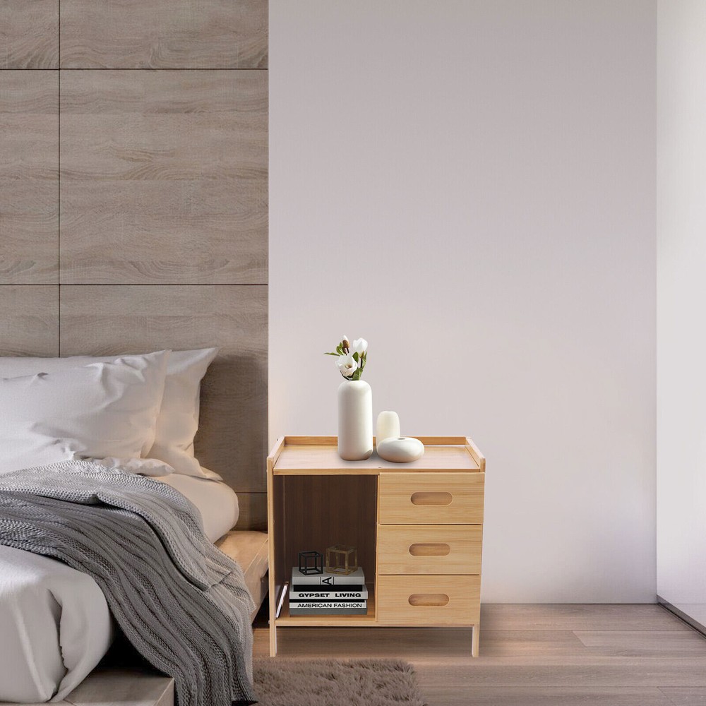 3-Tier Bedside Table with Drawers for Bedroom Storage