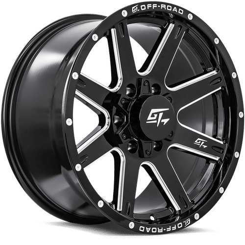 GT Offroad Invasion 17X9 6X135/6X139.7 12mm Gloss Black Milled Dual
