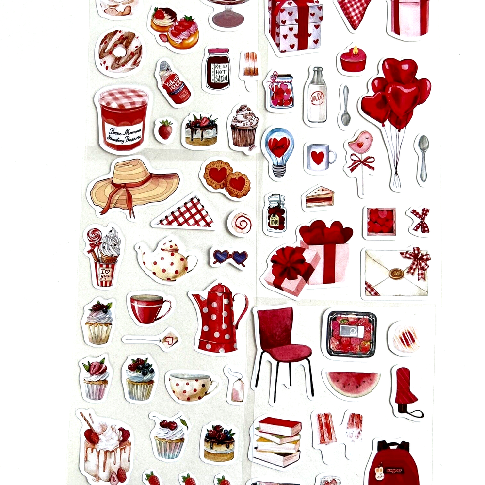 Red Love Hearts Valentine Stickers Planners Scrapbooking Journaling Card Making