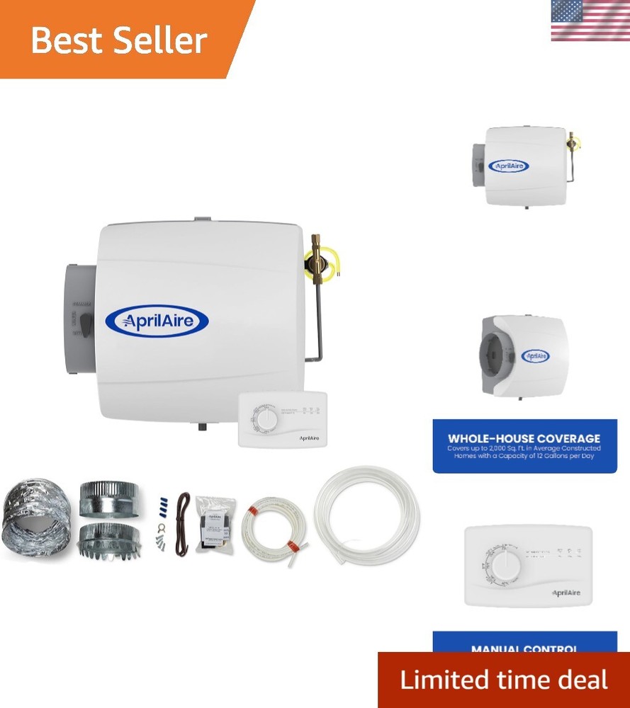 500M 12-gal. Whole-House Small Bypass Evaporative Humidifier with Manual Cont...