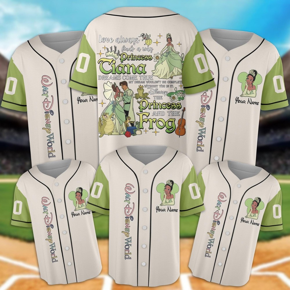 Custom Disney Princess Tiana Baseball Jersey for Kids Adults Gift
