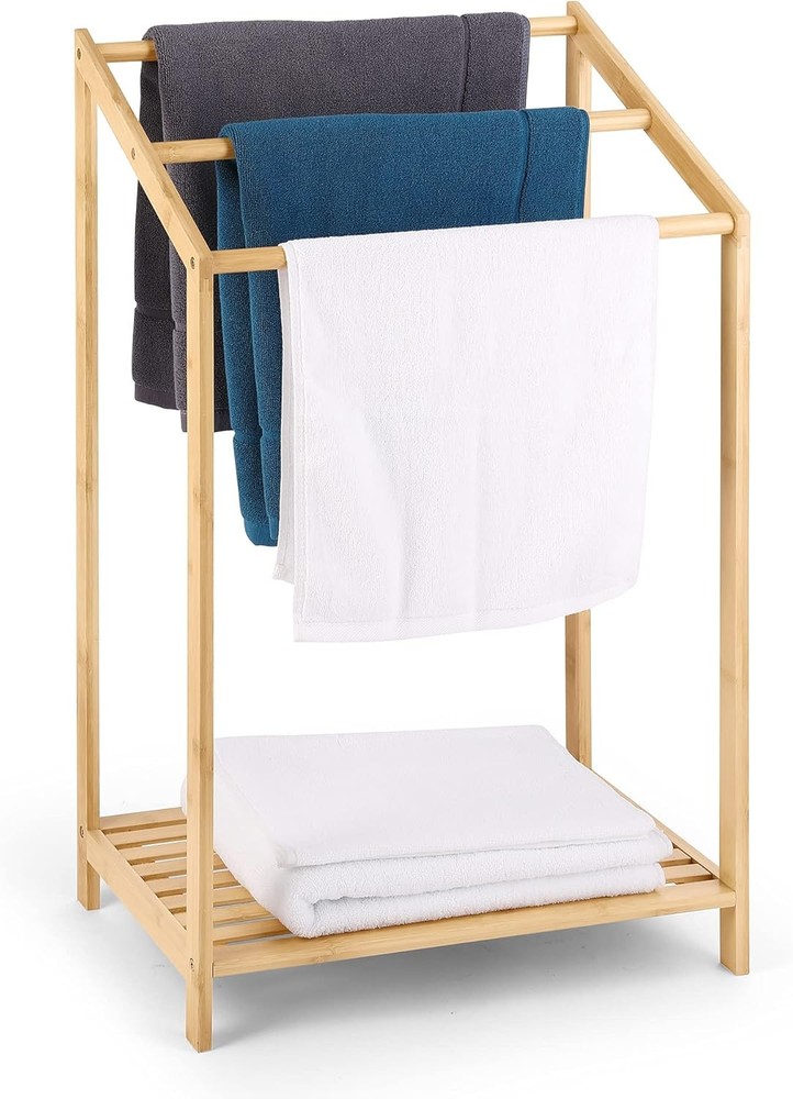 HYNAWIN Bamboo 3-Tier Freestanding Towel Rack for Bathroom or Beach