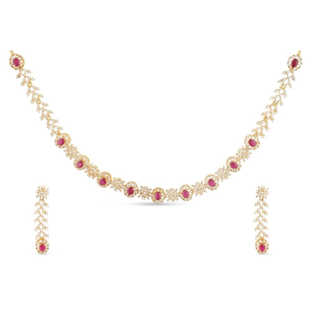 Elegant TARINIKA Yellow Gold Floral CZ Uri Short Necklace Jewelry