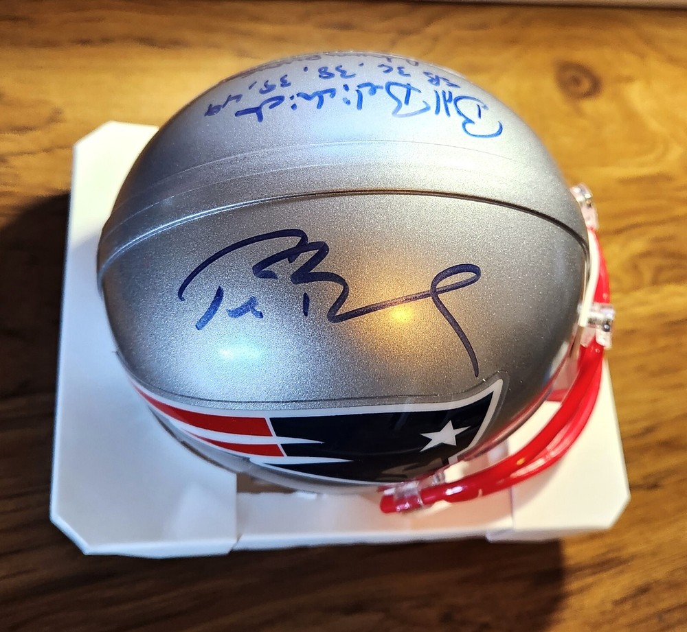 Tom Brady Bill Belichick Patriots Mini Helmet Dual Auto w/Inscription Certified