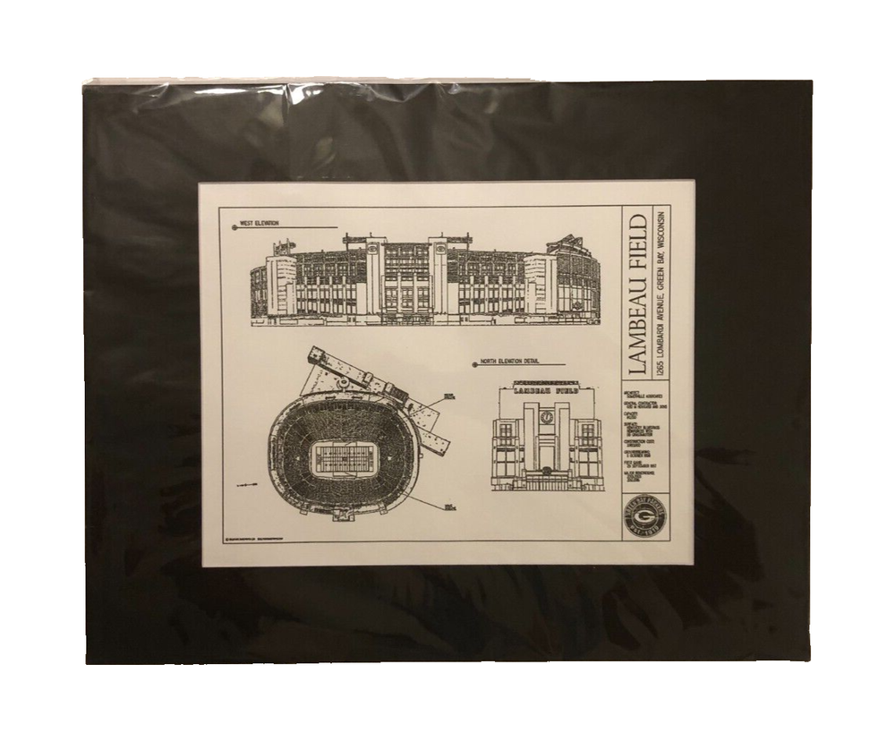 Lambeau Field Blueprint Black White 16