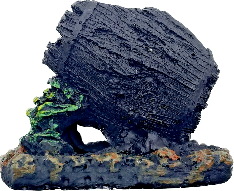 Wooden Barrel Aquarium Resin Ornament for Fish Tank or Terrarium Decoration