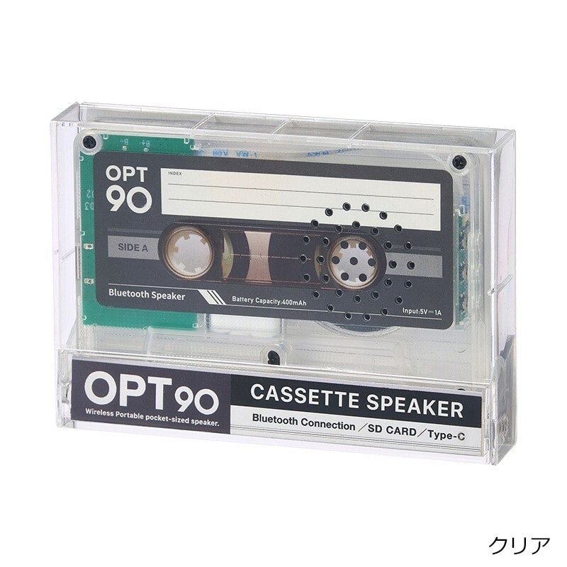 Opt! Opt90 Cassette Tape-Type Speaker Bluetooth  Portable Speaker Clear