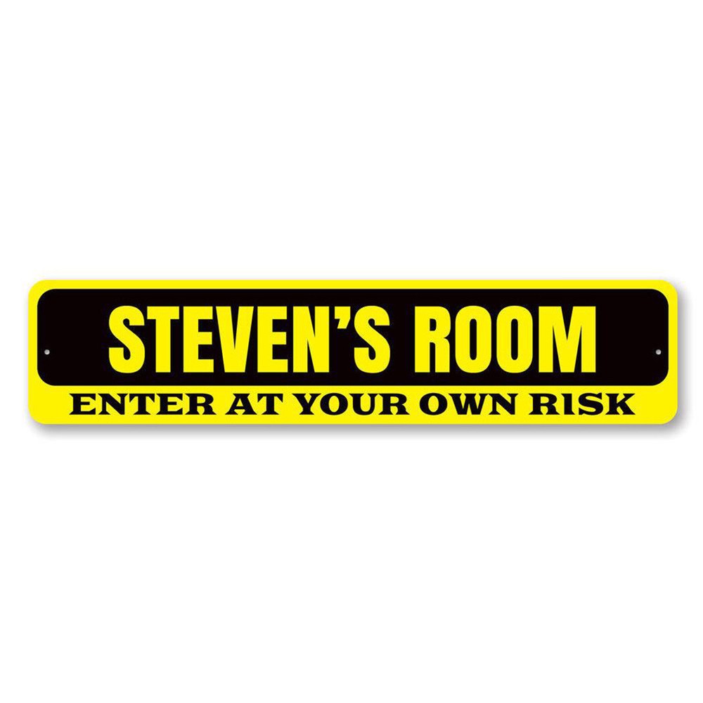 Enter At Your Own Risk Sign, Personalized Kid Name Bedroom Metal Decor Sign