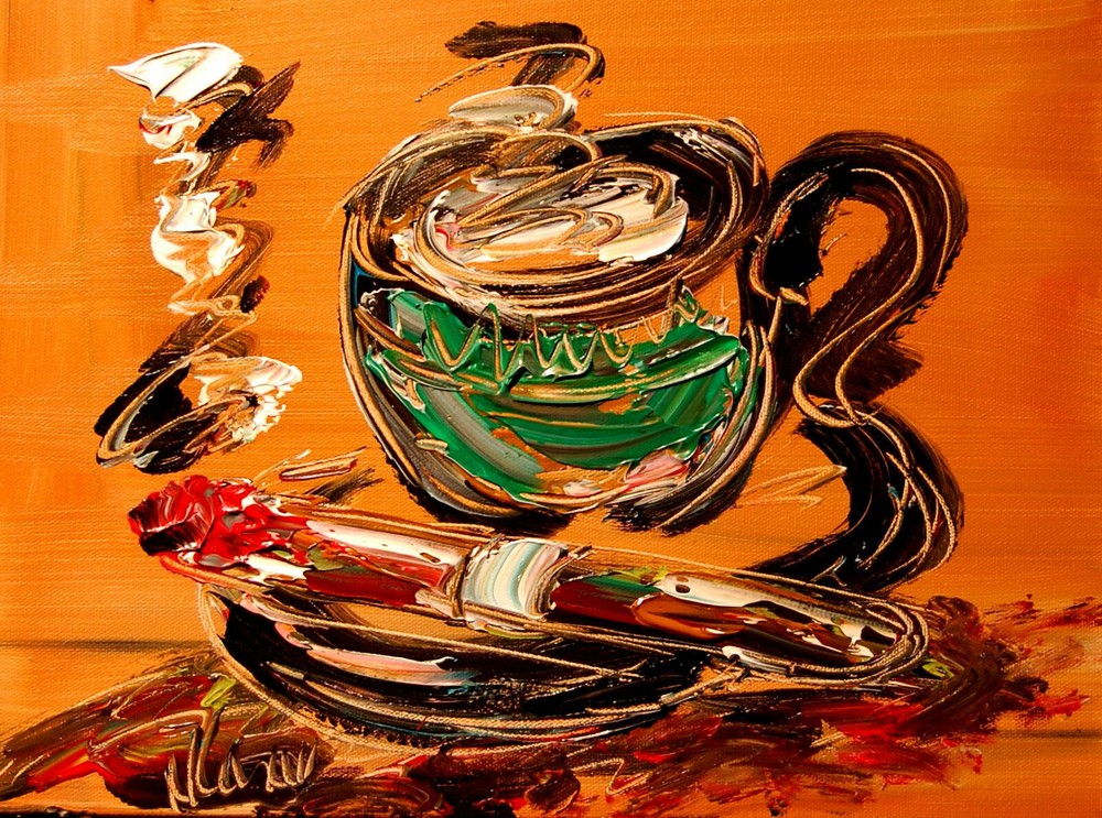 CIGAR COFFEE.BY Mark Kazav  Abstract Modern CANVAS Original Oil Painting HGUYO87