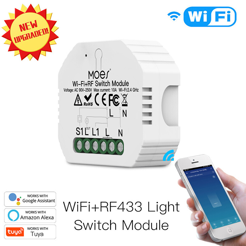 EU/UK WiFi RF433 Smart Relay Switch Module Smart APP Remote Control For Alexa