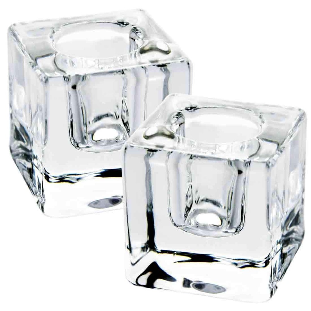 Elegant Square Glass Taper Candle Holder Set of 2 for Weddings & Dining Decor