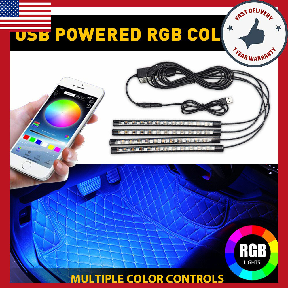 car USB RGB Phone LED Control Atmosphere Interior Light lamp Fit Dodge Jeep Ram