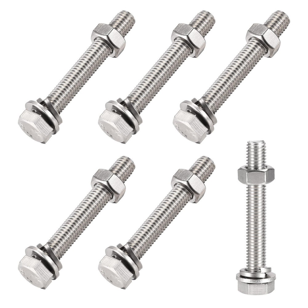 Hex Head Screws Bolts, Nuts, Flat & Lock Washers Kits (M10x70mm) 6Sets