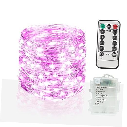 Christmas Fairy Lights Battery Operated Outdoor Waterproof, 66ft 66 feet Pink