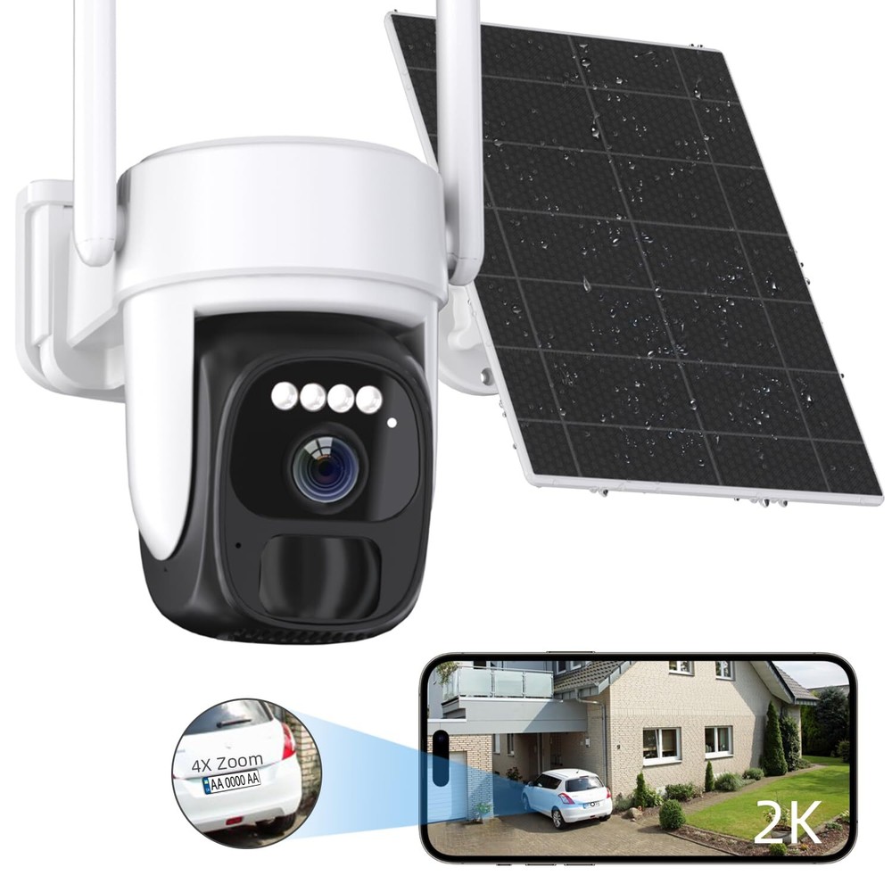 2K Solar Security Camera Wireless Outdoor, 360° Pan Tilt WiFi Camera for Home...
