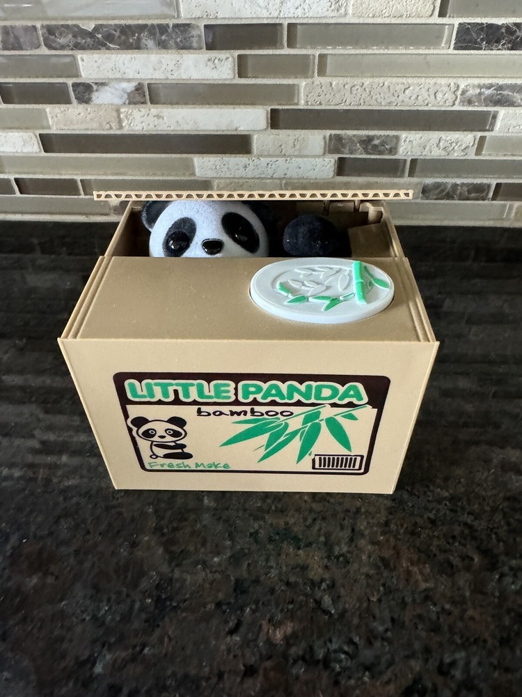 Little Panda Bamboo Automated Stealing Coin Piggy Bank Talks Works-image
