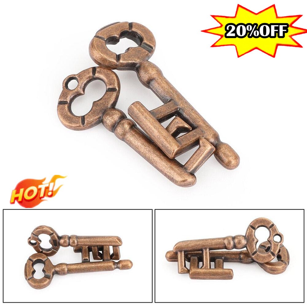 Vintage Classic Key Lock Puzzle Metal Brain Teaser IQ Test Toys for Adults Kids