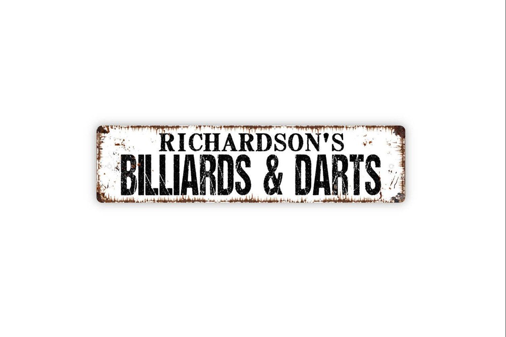 Personalized Billiards and Darts Sign, Custom Metal Sign, Rustic Street Sign or