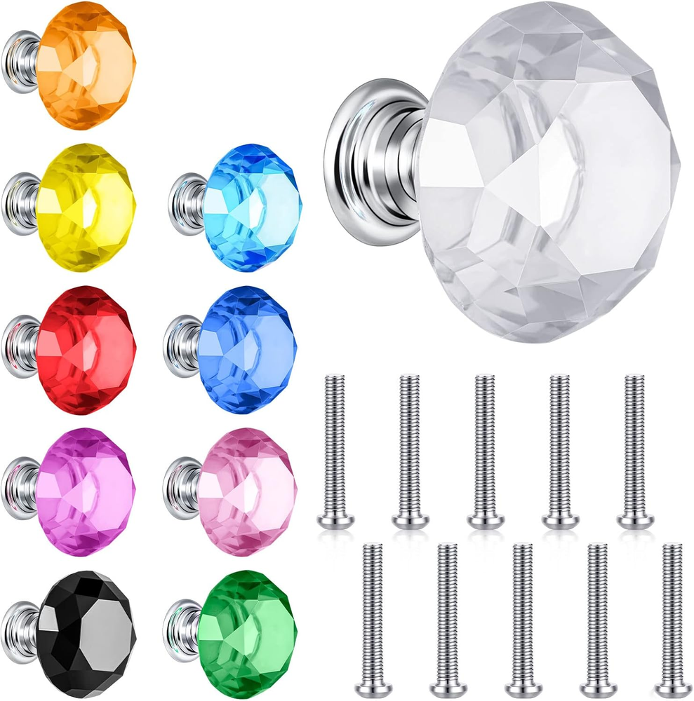 10 Pcs Dresser Knobs Drawer Knobs Crystal Knobs 30Mm, Glass Knobs Pull for Cabin