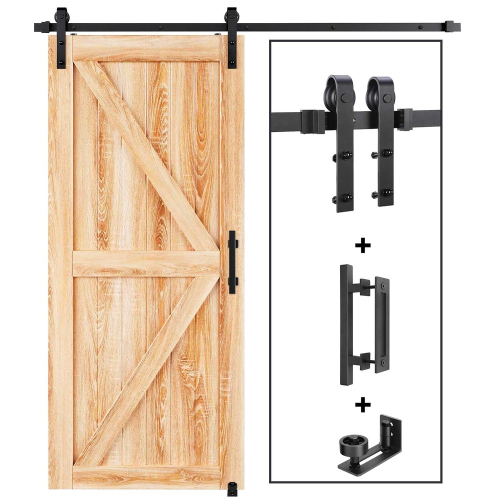 6 FT Sliding Barn Door Track and Handle Hardware Kit,Heavy Duty,Basic J Pulle...