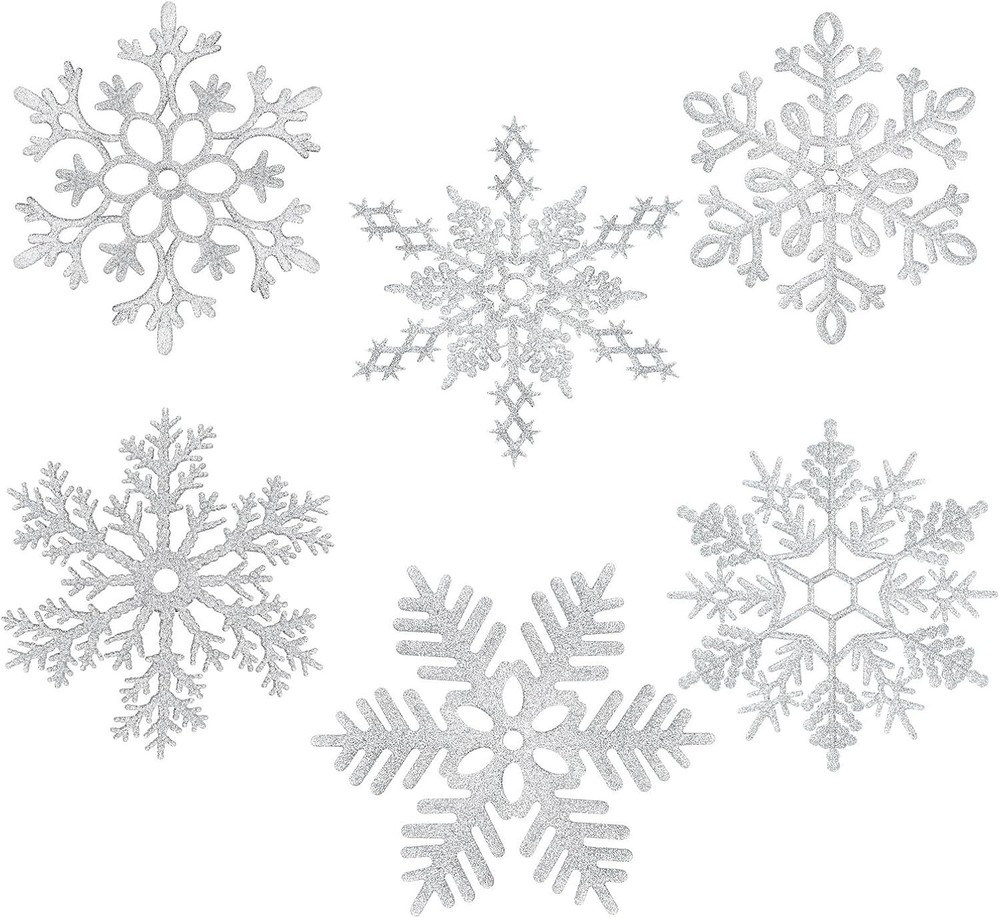 12 inches Large Snowflakes Ornaments 6 Pack Big Plastic Glitter Silver New