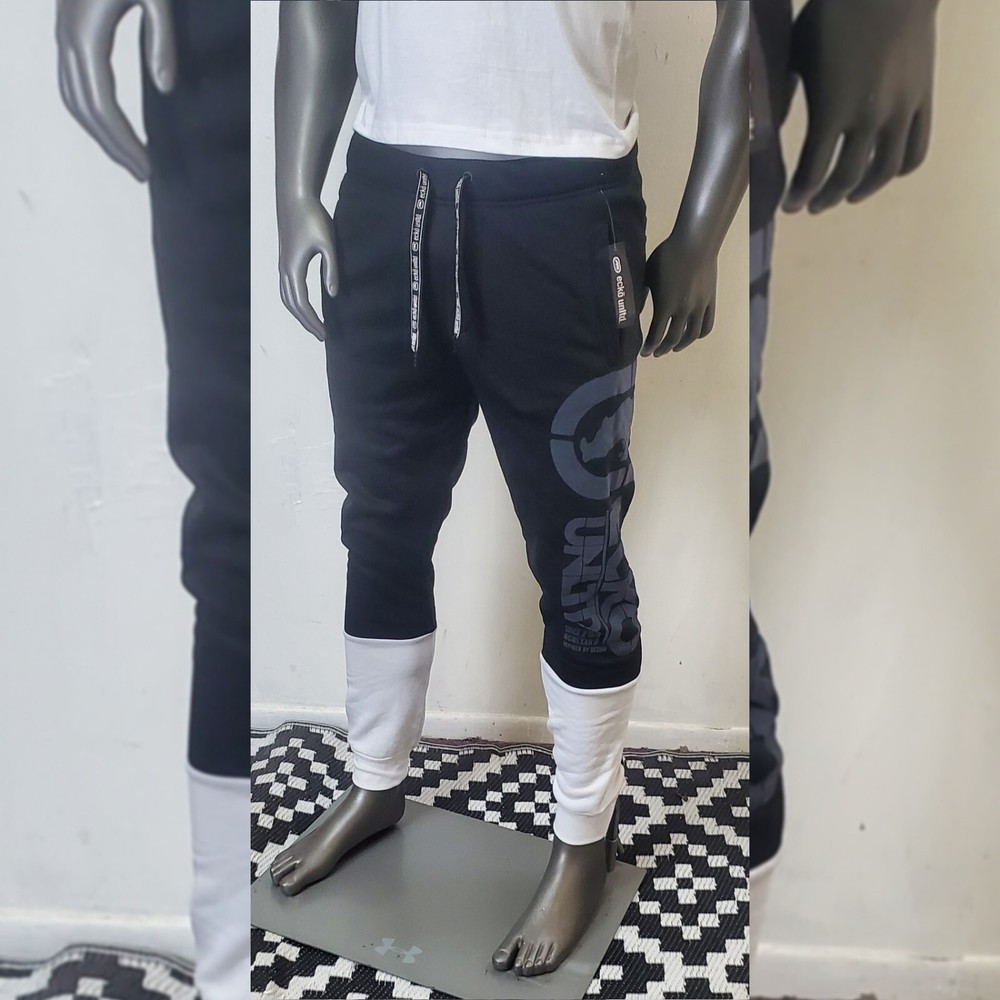 ECKO UNLTD FLEECE JOGGER PANTS MEN'S WITH POCKETS SIZE L BLACK RHINO LOGO PRINT
