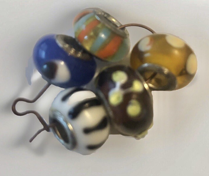 925 Sterling Silver Glass Bead Charm Bracelet Set - 5 Pcs Vintage NOS