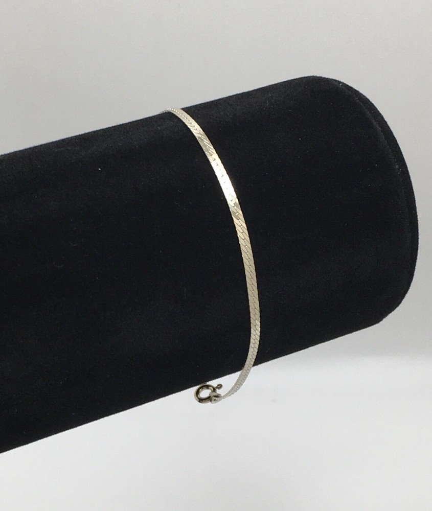 925 Sterling Silver Gold Vermeil 2mm Herringbone Bracelet 7.2” Stamped #55