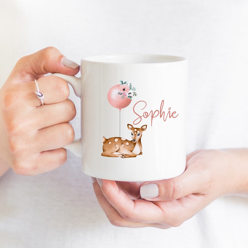 Personalised Watercolour Deer Mug Custom Coffee Mug Bridesmaids Gift Birthday
