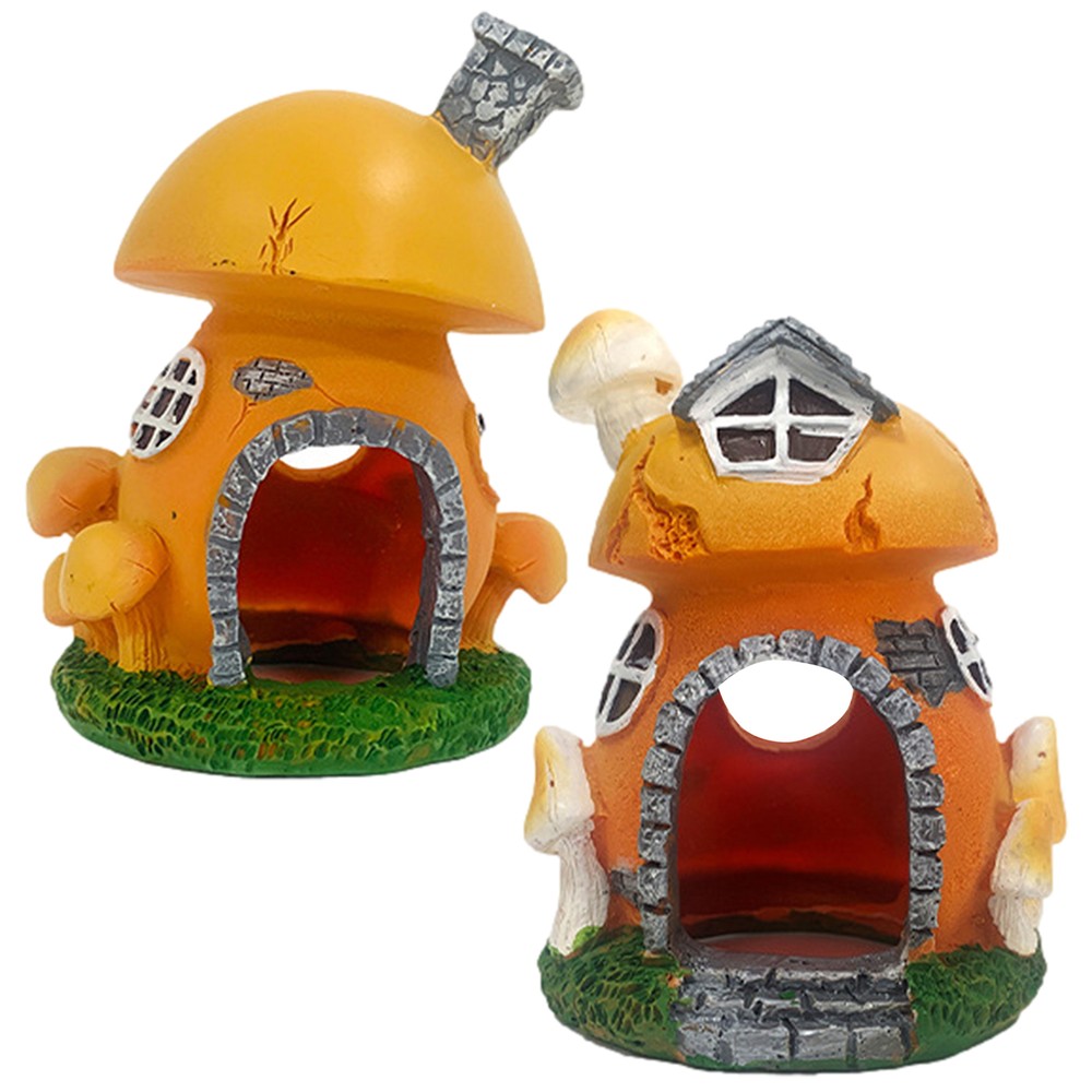 Aquarium Decoration Fairy Resin Mushroom House Castle Ornament For Fish Tank