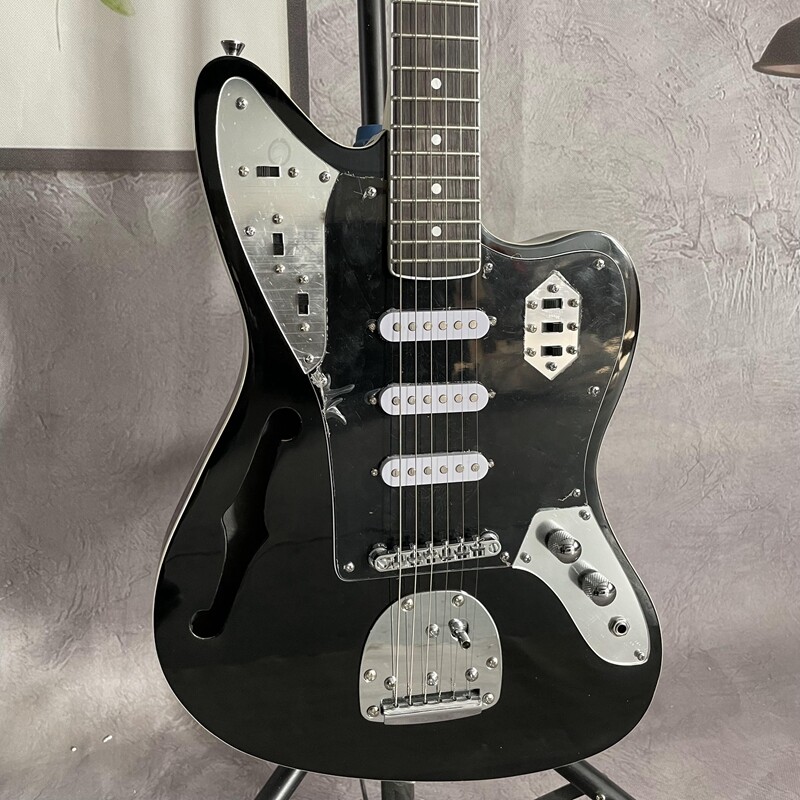 6-Strings Black Electric Guitars Semi-Hollow Body 3Single Pickups Maple Neck