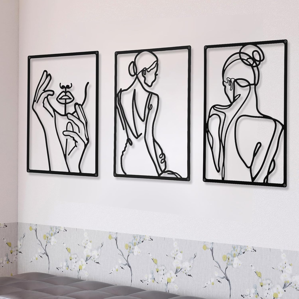 3 Pieces Metal Minimalist Abstract Woman Wall Art Line Drawing Wall Art Decor Si